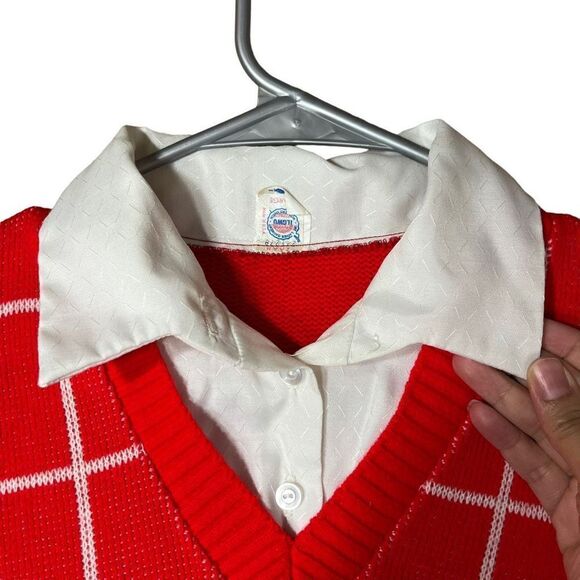 Vintage Women’s collared Red White Sweater Size Large - Picture 4 of 7